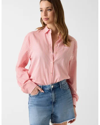 Camasa regular fit cu model in dungi, Alb/Roz