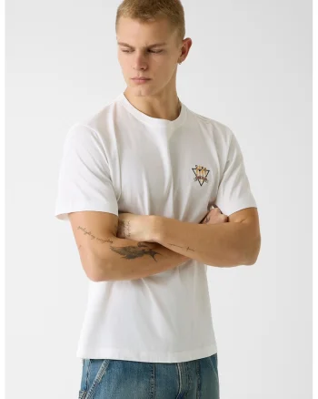 Tricou din bumbac cu broderie logo discreta, Alb