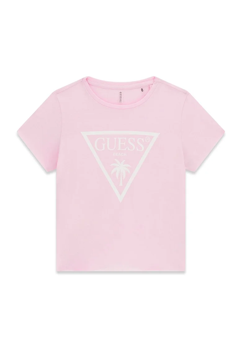 Tricou cu decolteu la baza gatului si logo, Roz deschis