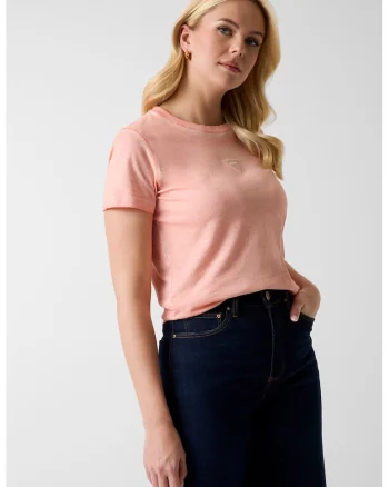 Tricou de bumbac cu imprimeu logo triunghiular, Roz somon