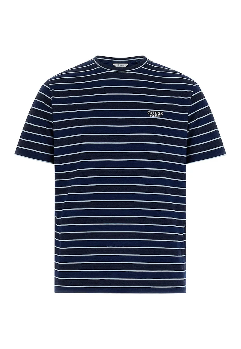Tricou de bumbac cu model in dungi, Alb/Albastru indigo