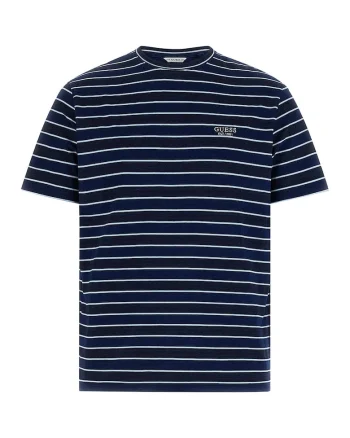 Tricou de bumbac cu model in dungi, Alb/Albastru indigo