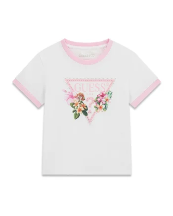 Tricou cu imprimeu logo, Alb/Verde/Roz deschis