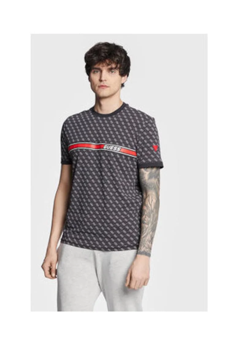 Tricou cu imprimeu logo, pentru fitness, Gri