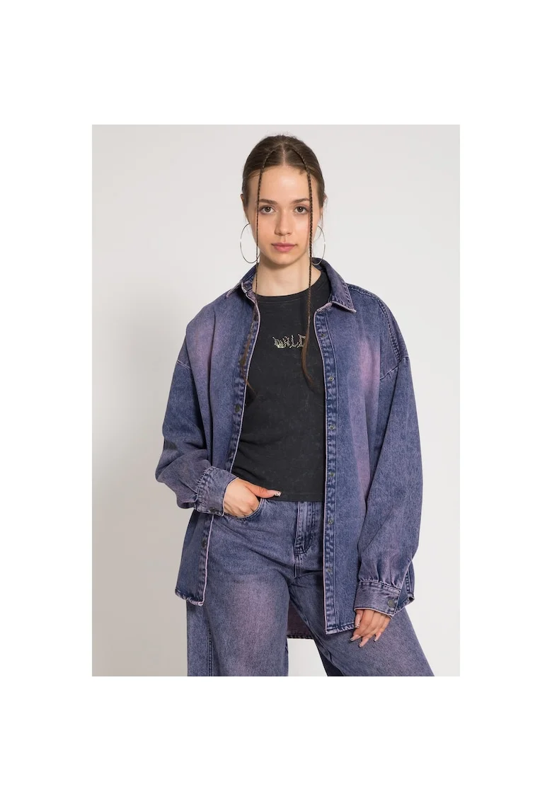 Camasa din denim cu aspect decolorat