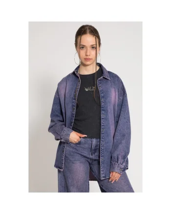 Camasa din denim cu aspect decolorat