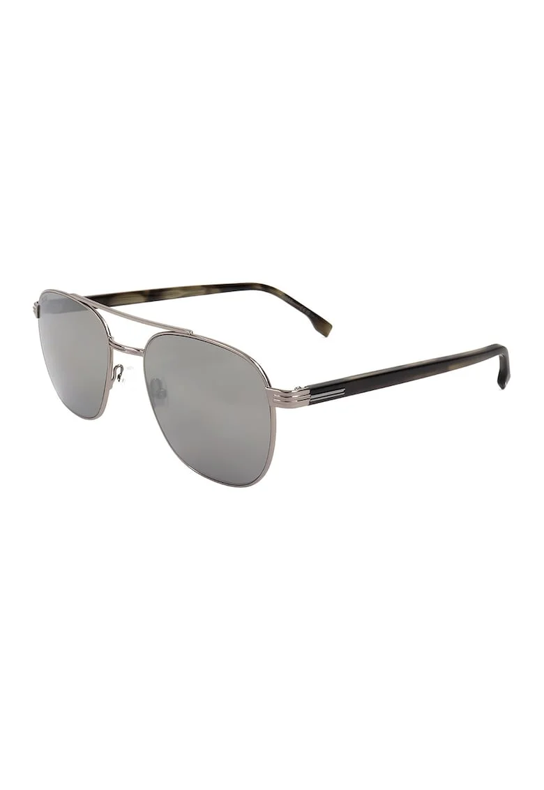Ochelari de soare aviator cu logo, Negru stins/Argintiu