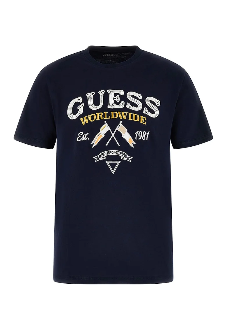 Tricou de bumbac cu imprimeu logo, Alb/Bleumarin