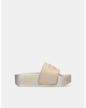 Papuci flatform cu imprimeu monograma, Auriu