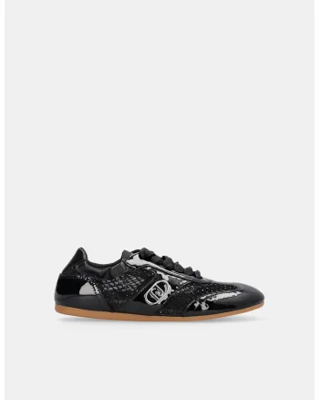 Pantofi sport cu aspect lucios, strasuri si plasa, Negru