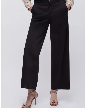 Pantaloni drepti cu detalii pensa si talie inalta, Negru