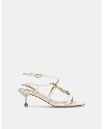 Sandale din piele cu toc kitten si barete multiple, Alb/Gri