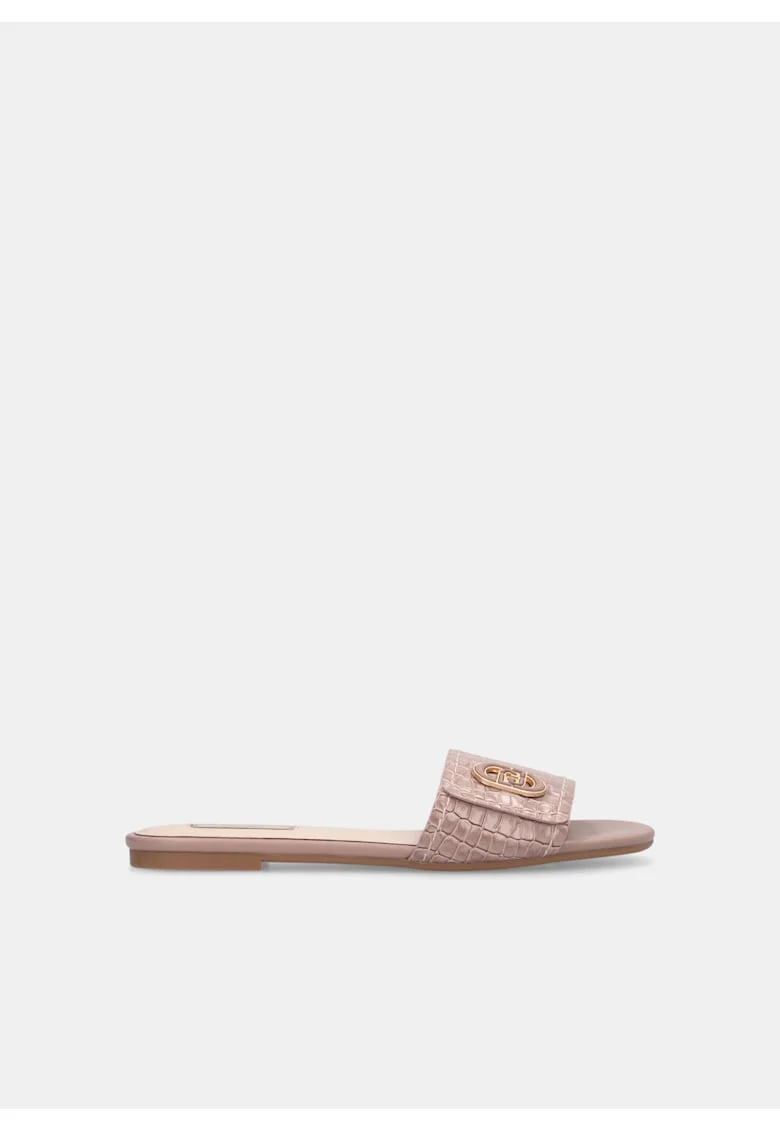 Papuci cu model piele de crocodil, Roz prafuit