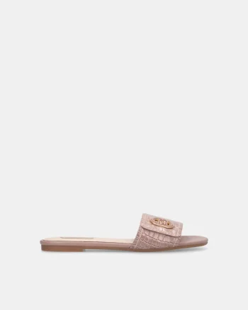 Papuci cu model piele de crocodil, Roz prafuit