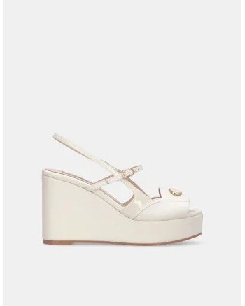 Sandale wedge din piele si piele lacuita, Alb/Gri