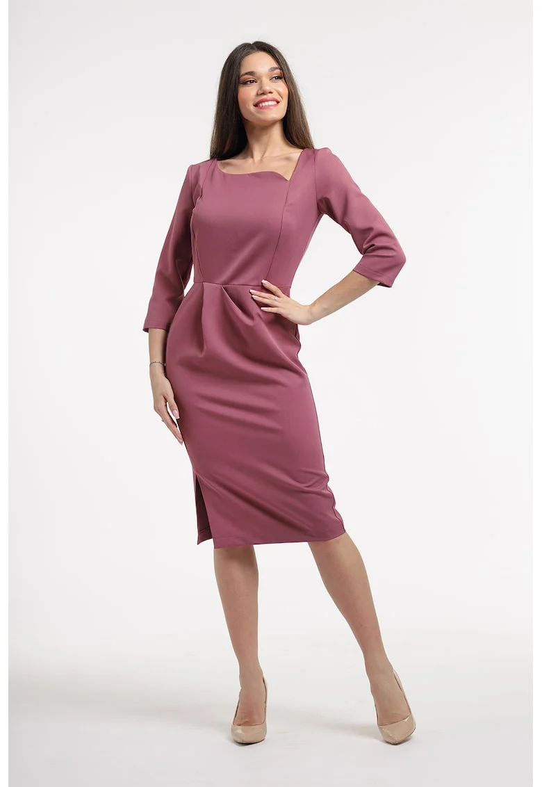 Rochie midi cu slit lateral, Maro inchis