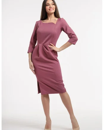 Rochie midi cu slit lateral, Maro inchis