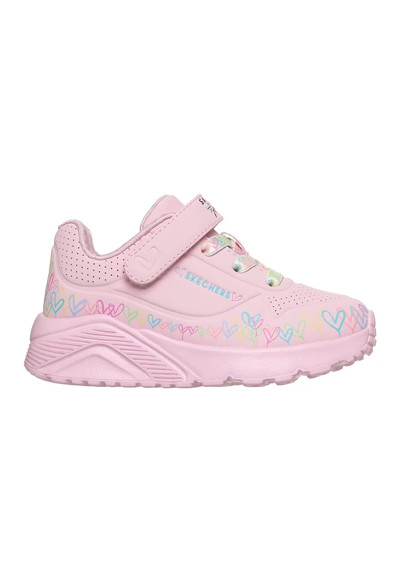 Pantofi sport Uno Lite- Heart Craze de piele ecologica cu model cu inimi, Verde/Roz deschis/Albastru glaciar