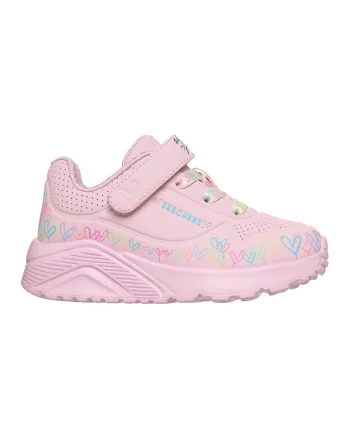 Pantofi sport Uno Lite- Heart Craze de piele ecologica cu model cu inimi, Verde/Roz deschis/Albastru glaciar