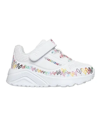 Pantofi sport Uno Lite- Heart Craze de piele ecologica cu model cu inimi, Alb/Negru/Galben