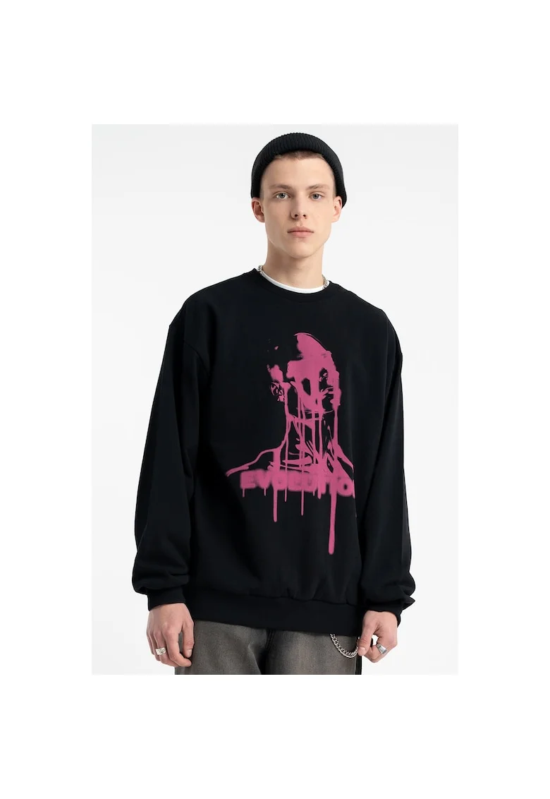 Bluza de trening cu imprimeu grafic, Negru