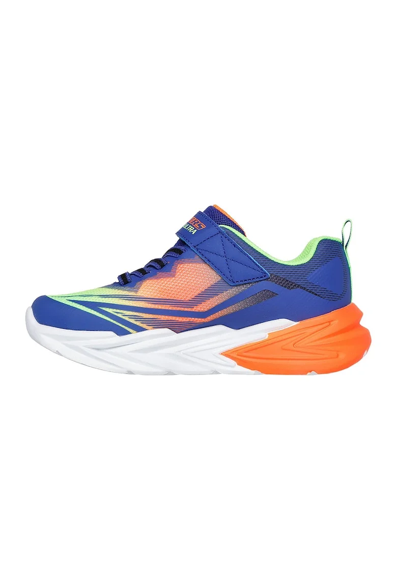 Pantofi sport de piele ecologica cu model grafic, Portocaliu/Albastru
