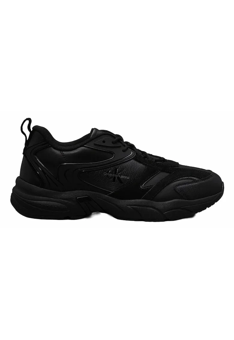 Pantofi sport din piele ecologica si textil, Negru
