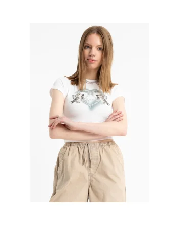 Tricou crop cu imprimeu grafic,