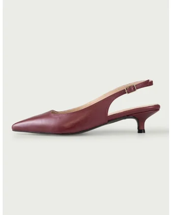 Pantofi slingback de piele cu varf ascutit Aria, Rosu inchis