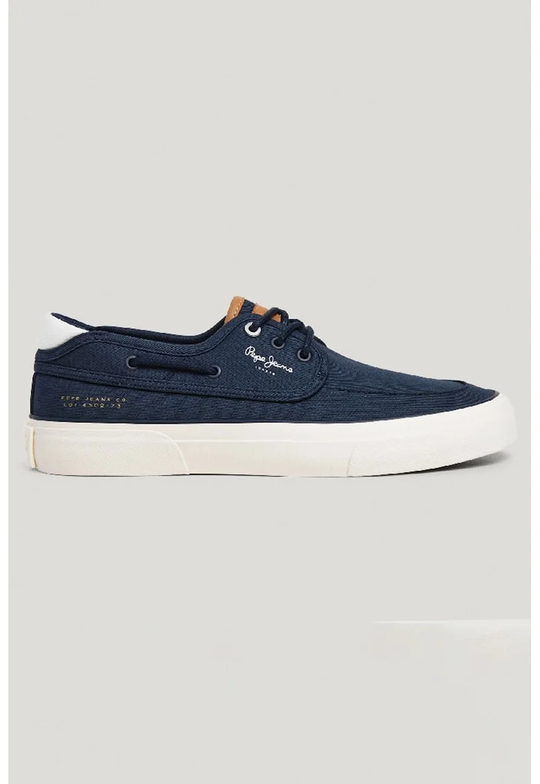 Pantofi sport din material textil cu imprimeu logo, Alb/Maro scortisoara/Bleumarin
