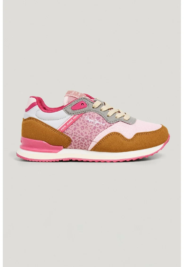Pantofi sport cu animal print si insertii de plasa, Roz aprins/Roz pastel/Roz fandango/Caramel