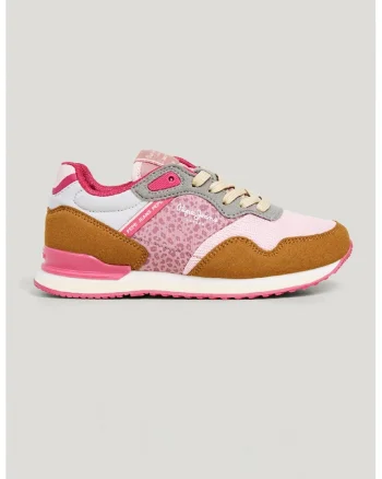 Pantofi sport cu animal print si insertii de plasa, Roz aprins/Roz pastel/Roz fandango/Caramel