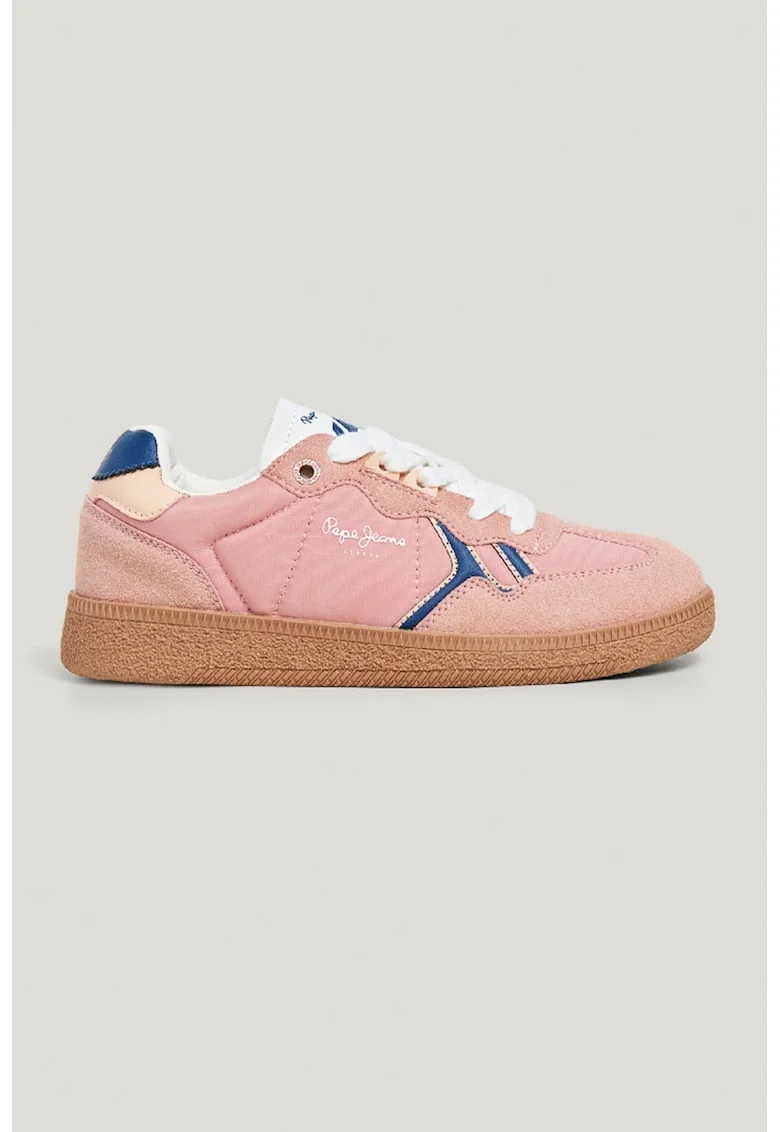 Pantofi sport low-cut cu segmente de piele intoarsa sintetica, Roz prafuit/Bleumarin