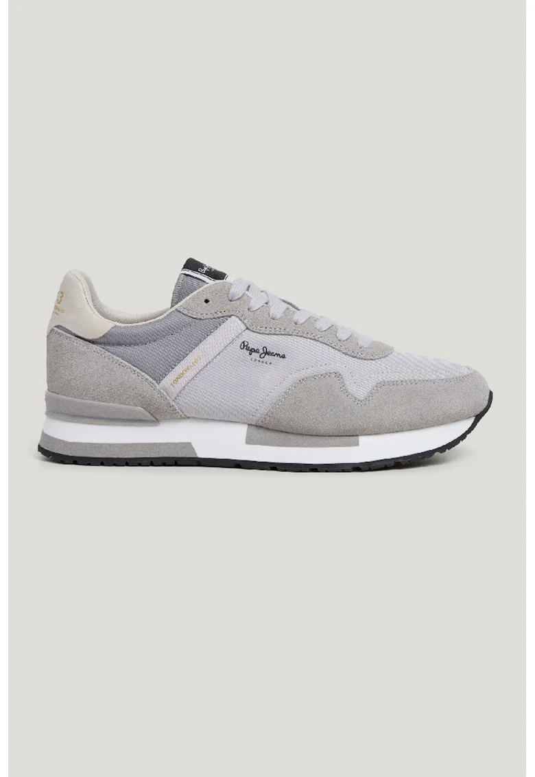 Pantofi sport Hailon low-cut cu strat exterior de piele intoarsa, Gri deschis/Maro taupe deschis/Alb murdar