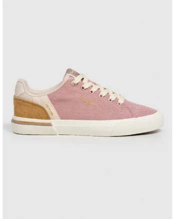 Pantofi sport cu insertii de piele intoarsa, Roz prafuit/Galben mustar