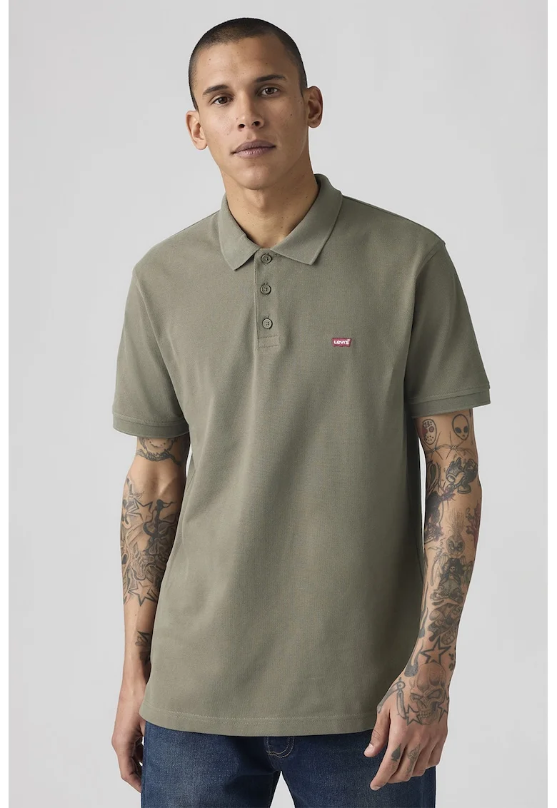 Tricou polo uni de bumbac, Kaki inchis