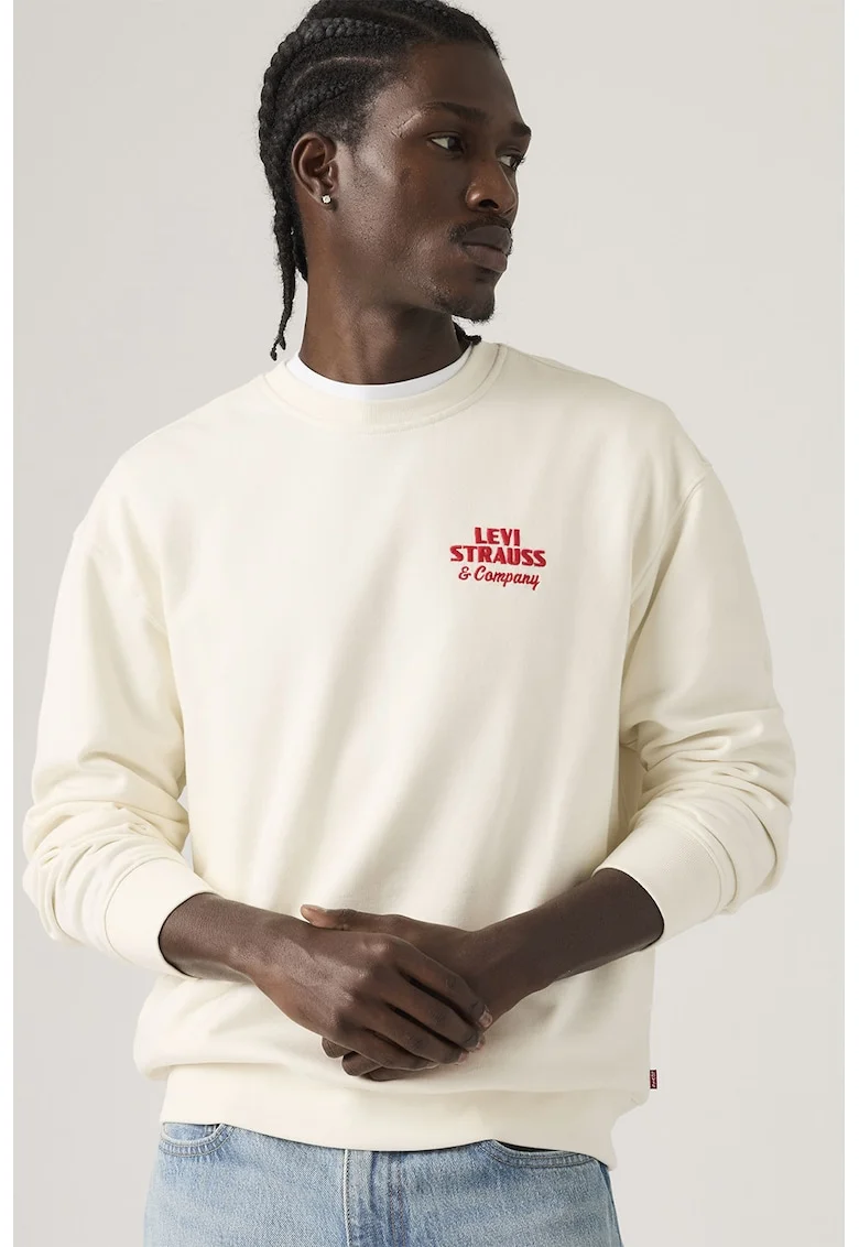 Bluza de trening relaxed fit de bumbac, Rosu/Crem