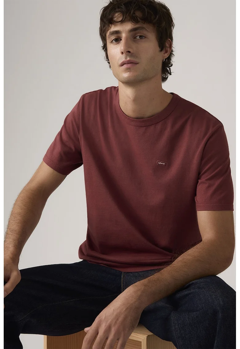 Tricou uni de bumbac cu aplicatie logo discreta, Rosu inchis,