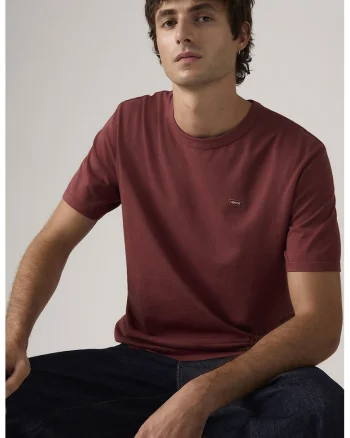 Tricou uni de bumbac cu aplicatie logo discreta, Rosu inchis,