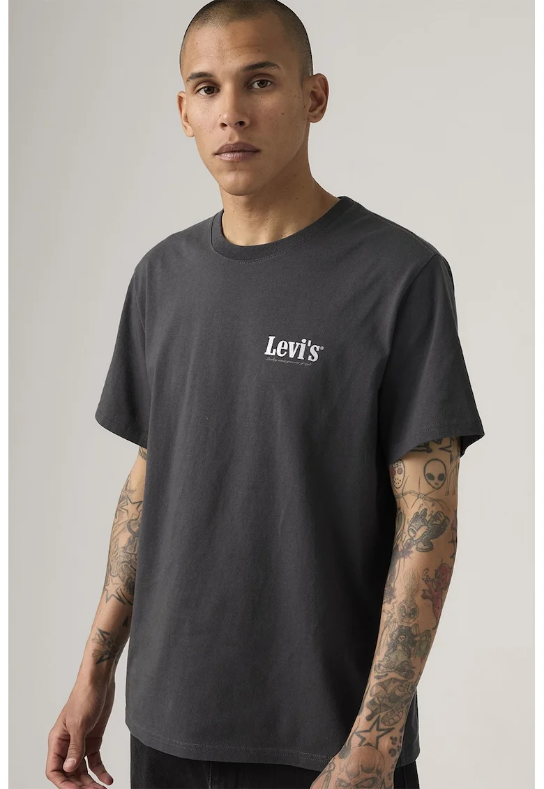 Tricou de bumbac cu decolteu rotund, Alb/Negru
