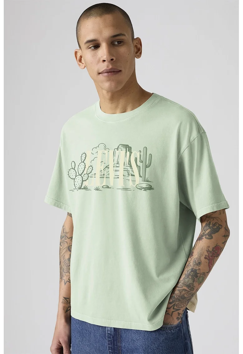 Tricou lejer din bumbac cu imprimeu, Verde pal