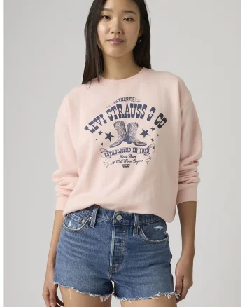 Bluza de trening cu decolteu la baza gatului si croiala lejera, Roz pal/Bleumarin