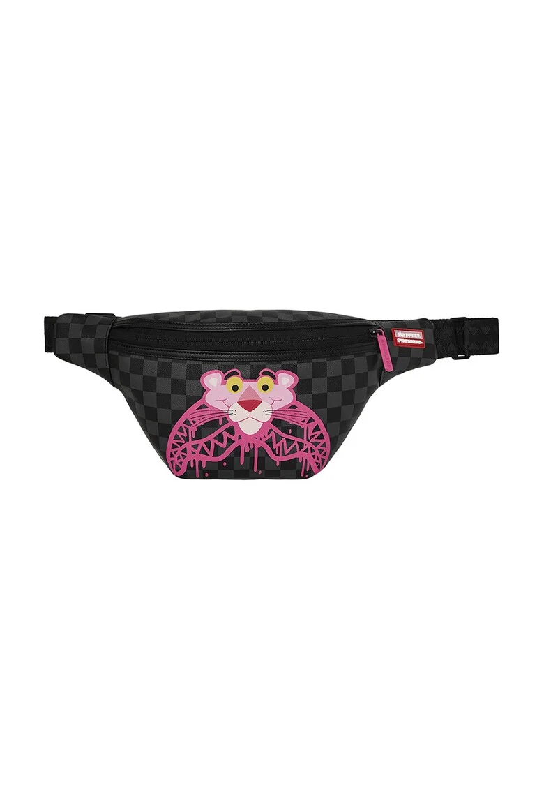 Borseta in carouri cu bareta ajustabila, Negru/Gri/Roz