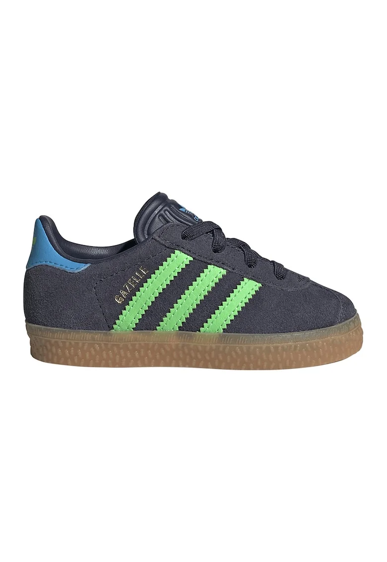Pantofi sport Gazelle din piele intoarsa si piele, Albastru royal/Verde lime/Gri antracit