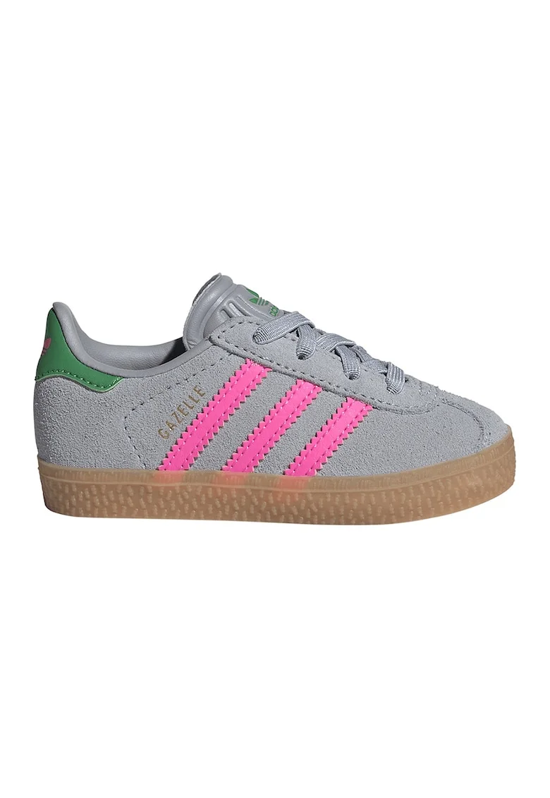 Pantofi sport Gazelle din piele intoarsa si piele, Gri/Roz deschis/Verde feriga