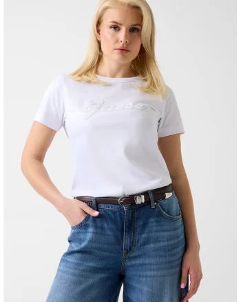 Tricou de bumbac cu imprimeu logo, Alb optic