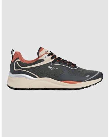 Pantofi sport low-cut cu garnituri de piele ecologica, Coral/Kaki inchis/Gri inchis