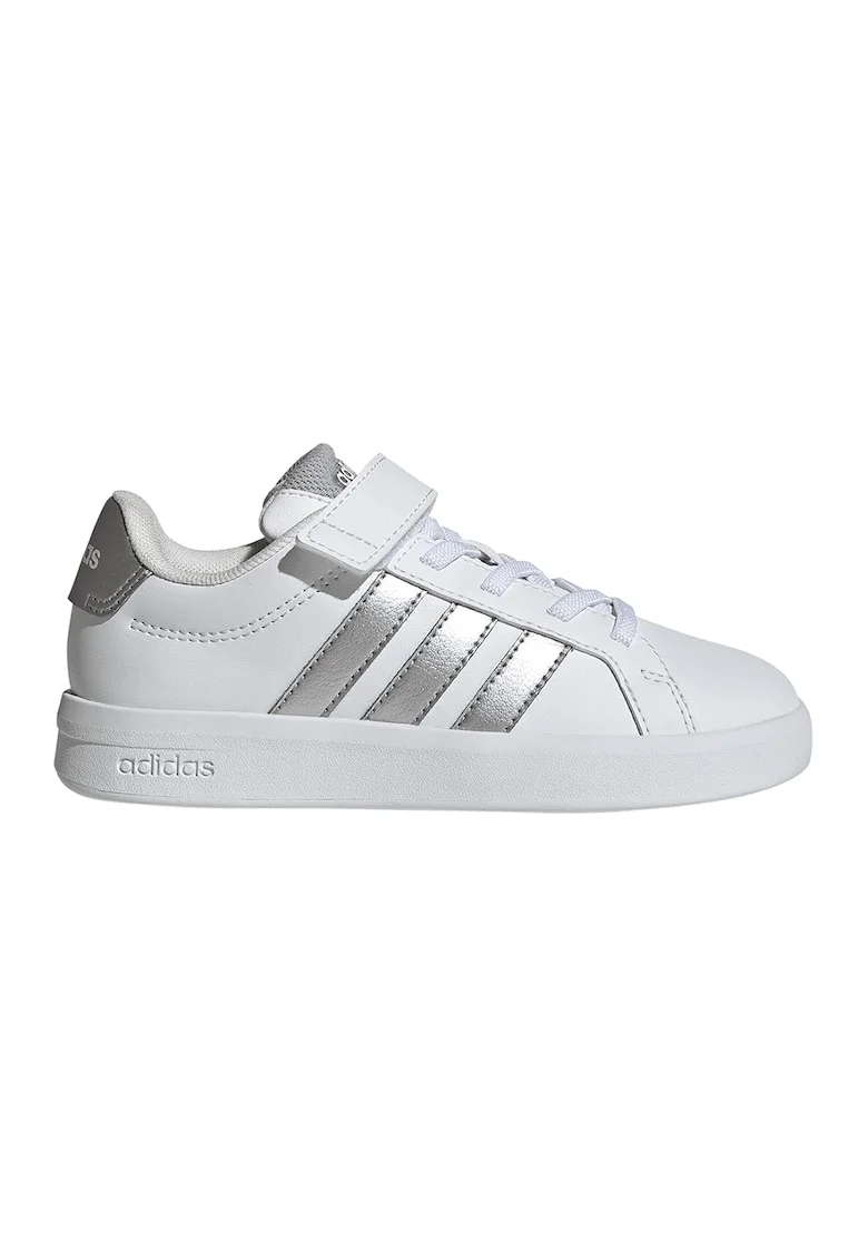 Pantofi sport Grand Court 3.0 de piele ecologica cu sireturi elastice, Alb/Argintiu