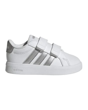 Pantofi sport Grand Court 3.0 de piele ecologica cu benzi velcro, Alb/Argintiu