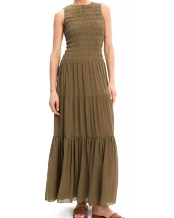 Rochie dama, cu volane,  poliester, kaki